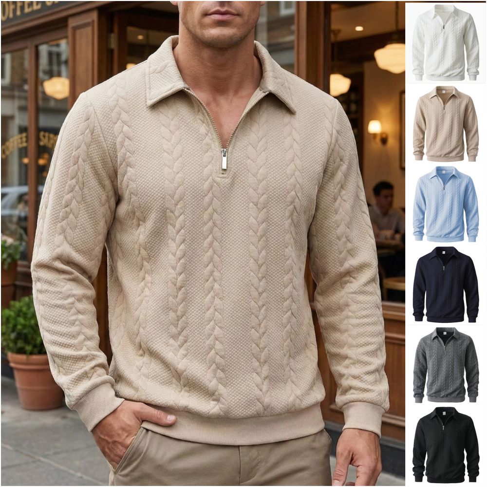 Fr hjahr Herbst 2025 Cross Border Neuer europ ischer und amerikanischer Stil Outdoor Casual Pullover mit Reverskragen und halbem Rei verschluss Langarm Herrenbekleidung image 0