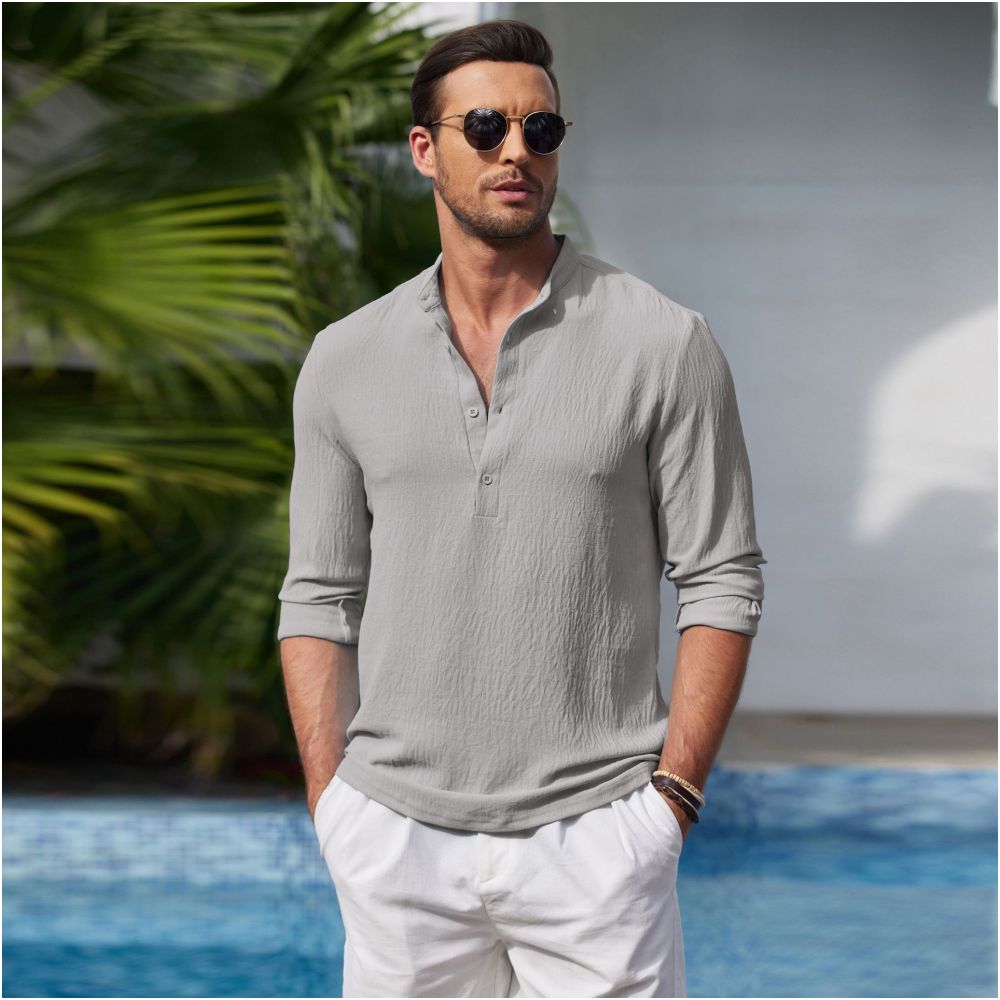 New men s shirt for spring and autumn high elasticity wrinkle collar long sleeves solid color business style men s clothing Amazon cross border e commerce platform image 0