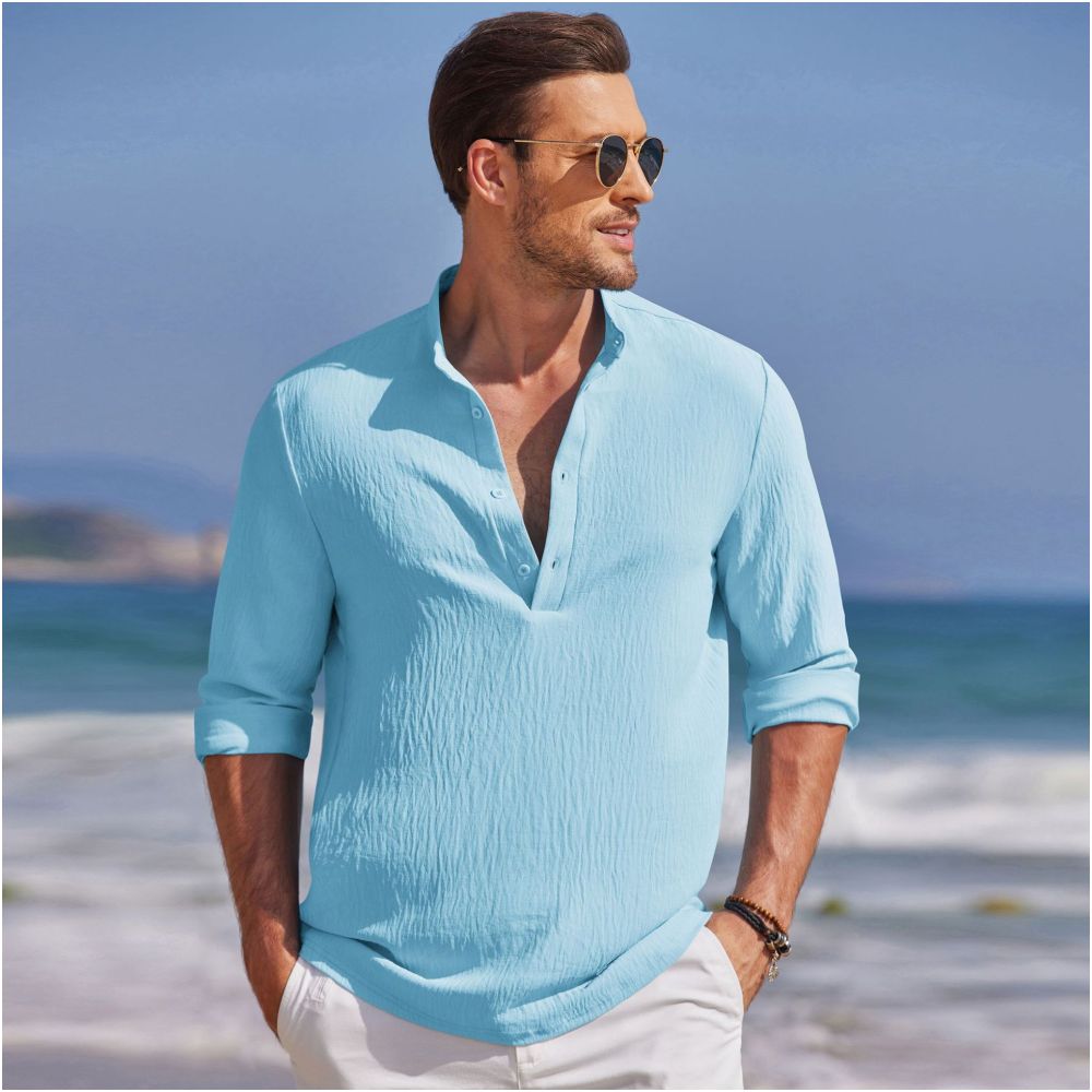 New men s shirt for spring and autumn high elasticity wrinkle collar long sleeves solid color business style men s clothing Amazon cross border e commerce platform image 1