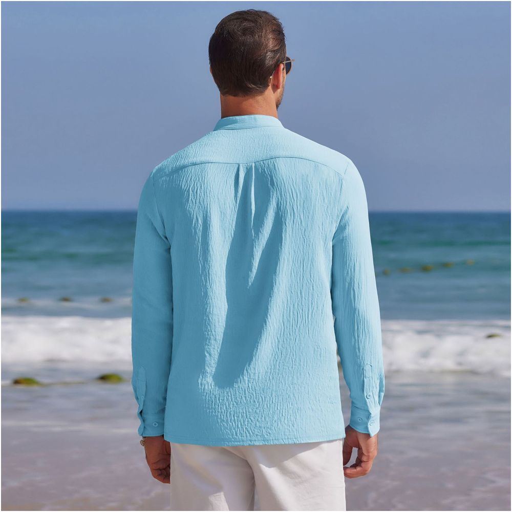 New men s shirt for spring and autumn high elasticity wrinkle collar long sleeves solid color business style men s clothing Amazon cross border e commerce platform image 2