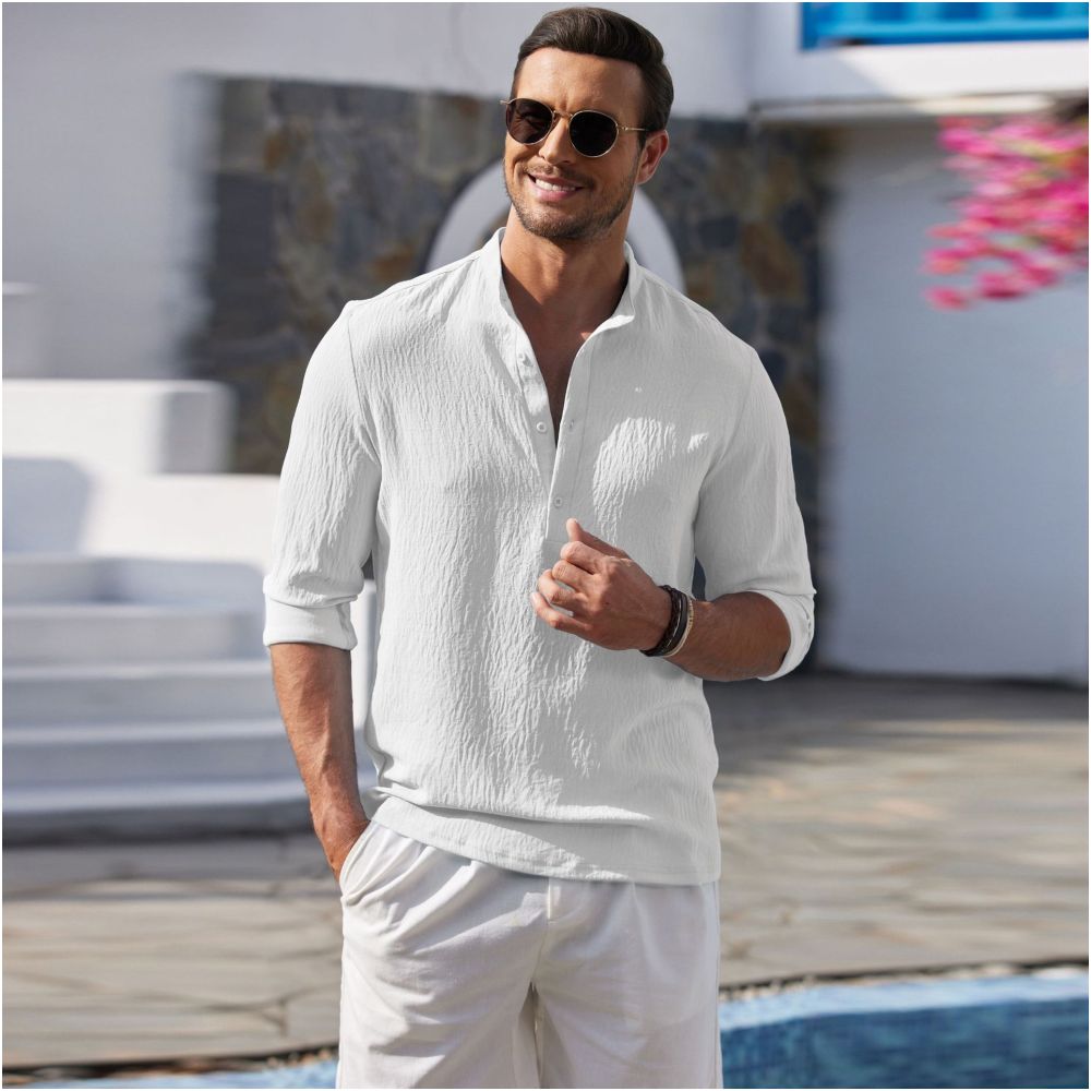 New men s shirt for spring and autumn high elasticity wrinkle collar long sleeves solid color business style men s clothing Amazon cross border e commerce platform image 3