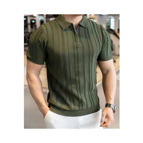 2025 Summer New Style Half Zip Short Sleeve Men s Shirt Solid Color Slim Fit Stylish Versatile Wrinkle Free Turn Down Collar Knit Sweater image 2