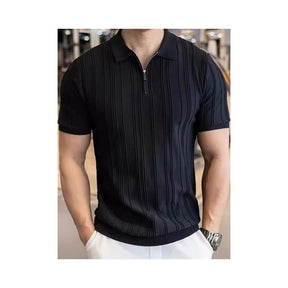 Noblé Herren Strick-T-Shirt mit Reißverschluss – Slim Fit