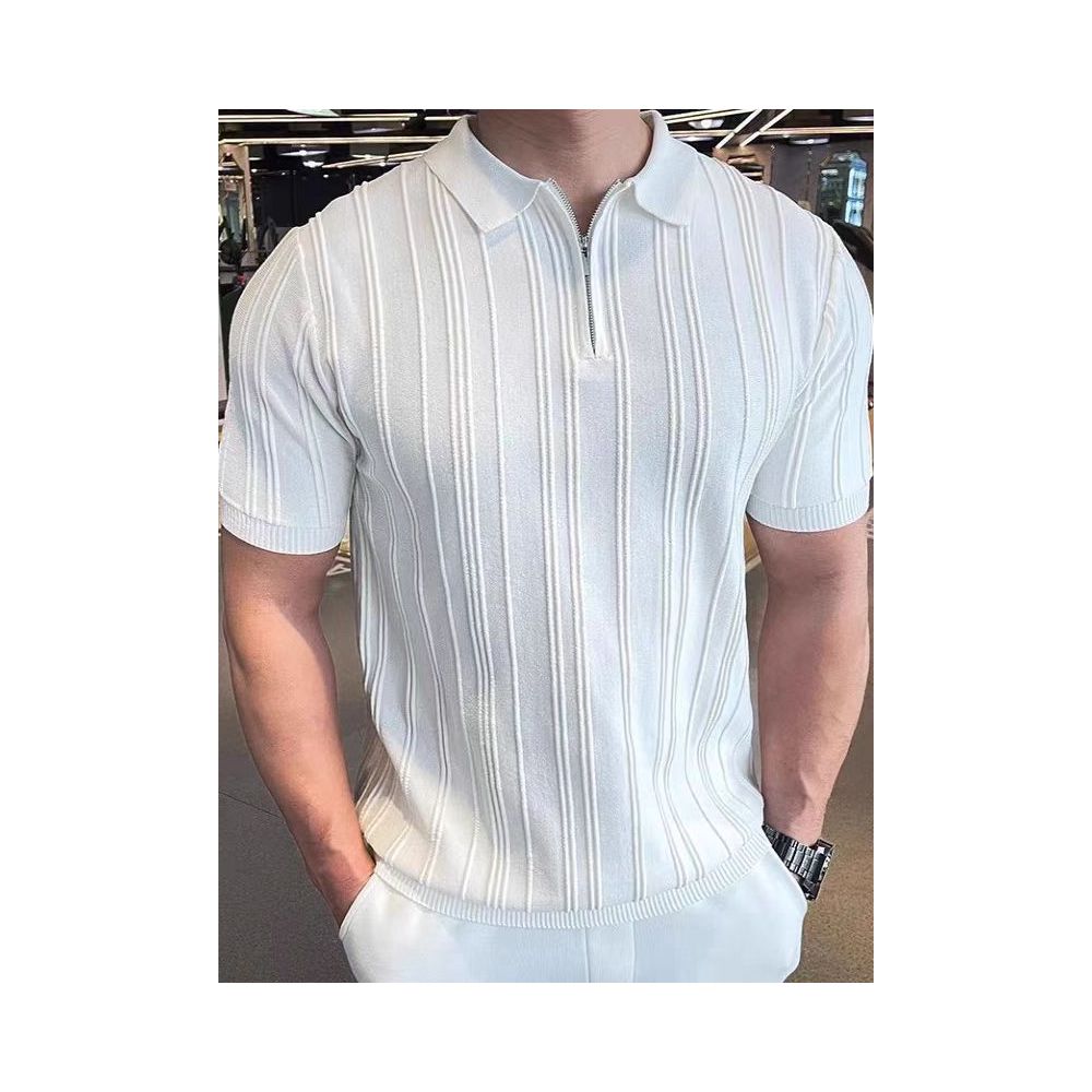 Noblé Herren Strick-T-Shirt mit Reißverschluss – Slim Fit