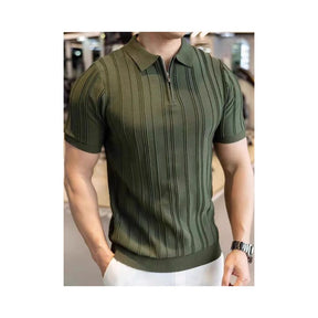 Noblé Herren Strick-T-Shirt mit Reißverschluss – Slim Fit