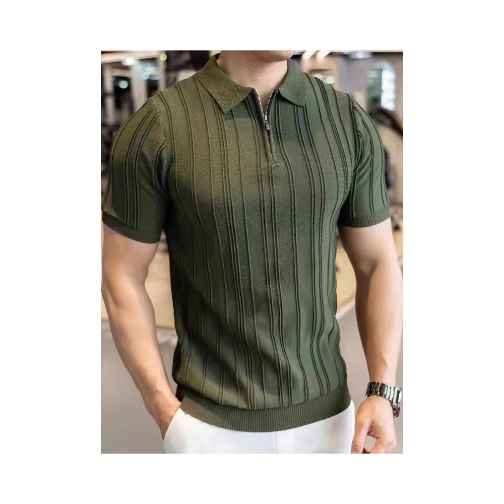 Noblé Herren Strick-T-Shirt mit Reißverschluss – Slim Fit