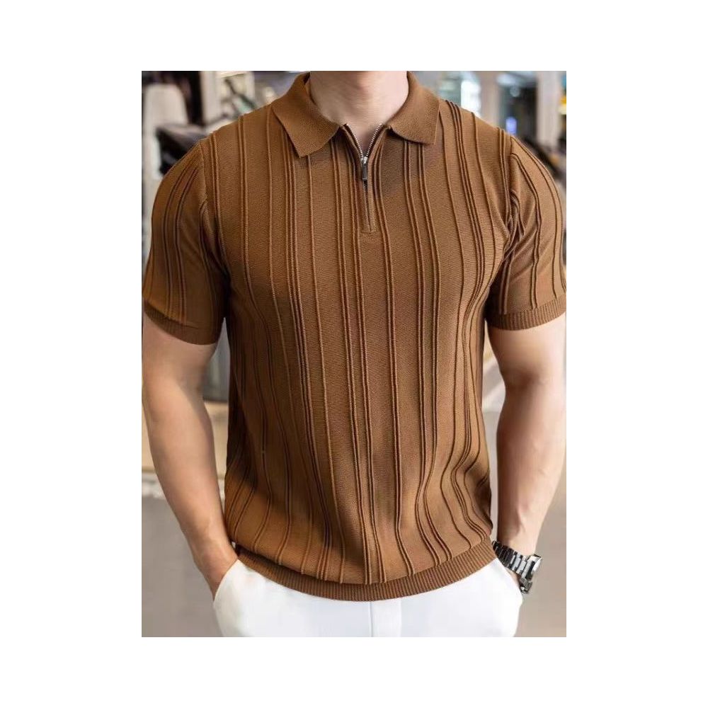 Noblé Herren Strick-T-Shirt mit Reißverschluss – Slim Fit