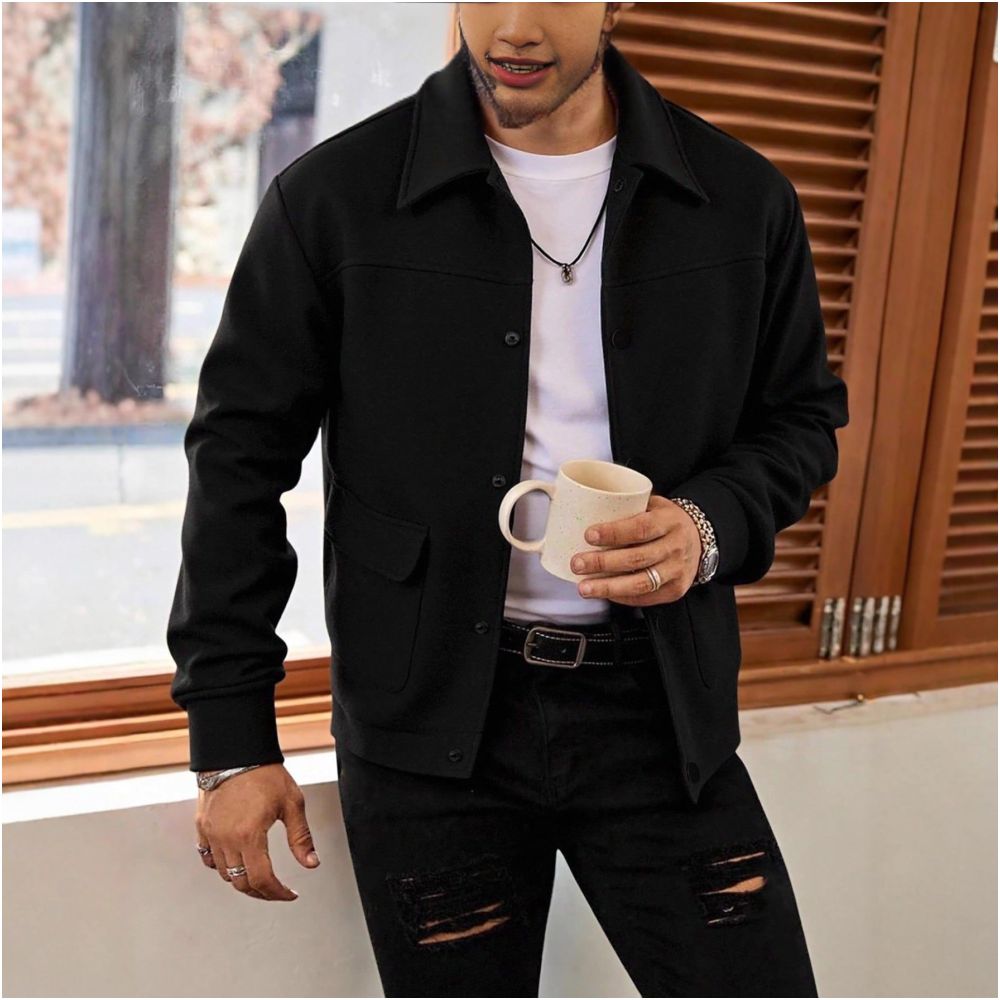 2025 Cross border Men s European and American Casual Wool Jacket Long sleeved Lapel Top Men s Foreign Trade TEMU Amazon image 1